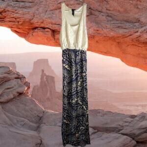 Trixie XS sleeveless, blue and white long fall dress. Party, Office, travel